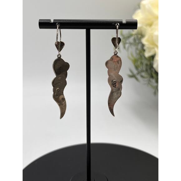 Lapis Lazuli Royal Blue 950 Sterling Silver Heart Dangle Southwestern Earring - Picture 2 of 10